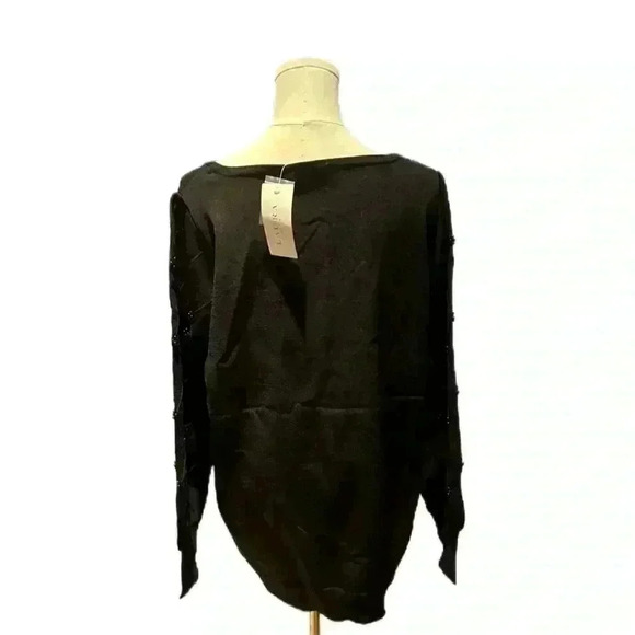 Laura Plus Black Sweater Beaded  Arms Business Casual Quiet Luxury - Picture 2 of 12